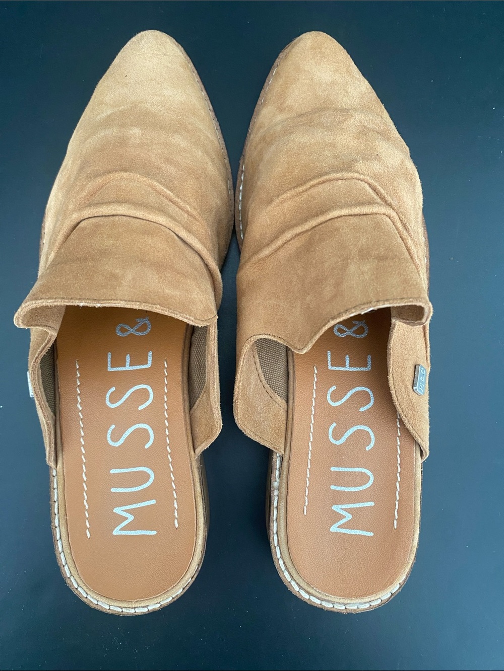 Musse &Cloud Pointed Toe Heeled Suede Mules Tan Size 7 - Picture 4 of 9